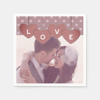 Custom Love Hearts Banner Overlaid Custom Photo Napkins