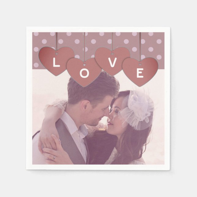 Custom Love Hearts Banner Overlaid Custom Photo Napkins (Front)