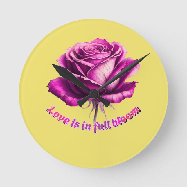 Custom Love In Full Bloom Rose Valentine Gift Round Clock (Front)