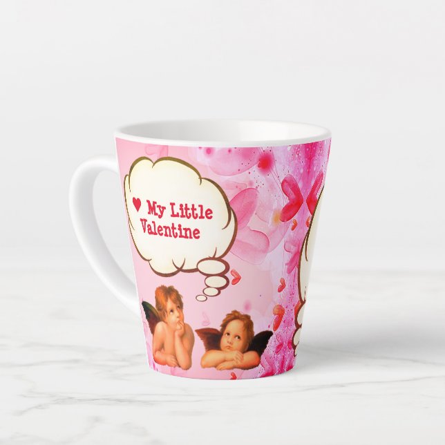 Custom LOVE MY LITTLE VALENTINE Cherub Angels Latte Mug (Left Angle)
