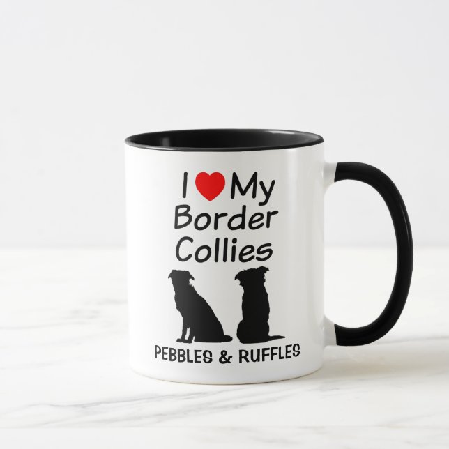 Custom Love My Two Border Collie Dogs Mug (Right)
