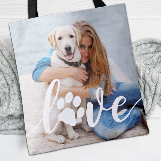 Custom LOVE Paw Print Dog Lover Pet Photo  Tote Bag (Creator Uploaded)