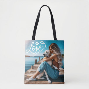 Custom LOVE Paw Print Dog Lover Pet Photo Tote Bag
