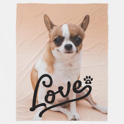 Custom Love Paw Print Dog Lover Photo Black Fleece Blanket