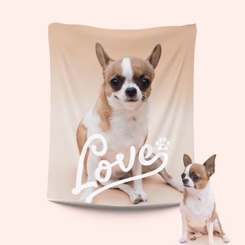 Custom Love Paw Print Dog Lover Photo Fleece Blanket