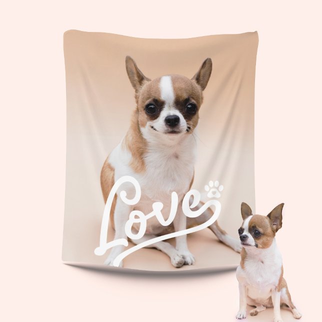 Custom Love Paw Print Dog Lover Photo Fleece Blanket (Creator Uploaded)