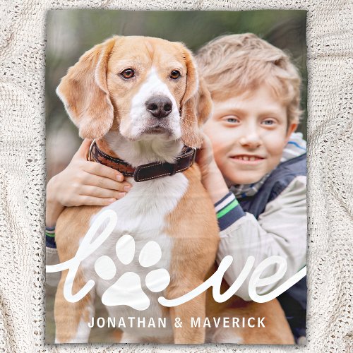 Custom LOVE Paw Print Personalized Dog Lover Fleece Blanket