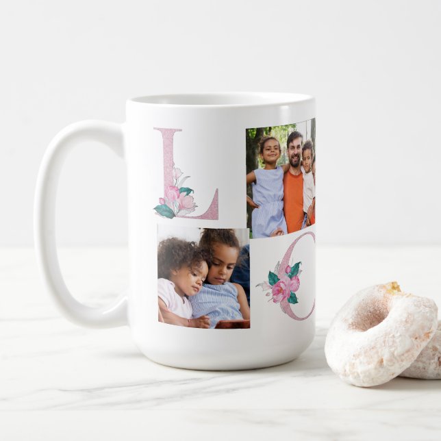 Custom LOVE Photo Mug – 4 Picture Collage Gift (With Donut)