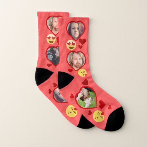 Custom love red heart  photo frame socks