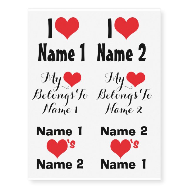 Custom Love Red Heart Tattoos - 3 styles in 1 (Front)