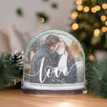 Custom Love Script Photo Snow Globe with Initials<br><div class="desc">Commemorate your most special moments with this “Love” custom photo snow globe with initials by Redwood & Vine Design Co. Designed with flowing script lettering and a personalized initials detail, this globe beautifully highlights your favorite couple’s photo. Perfect for weddings, anniversaries, Valentine’s Day, or as a thoughtful holiday gift, it’s...</div>