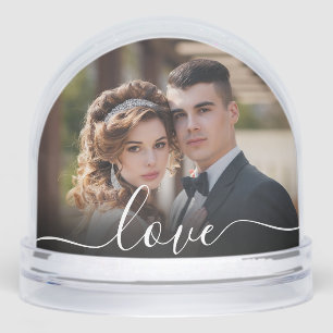 Custom Love Simple Modern Script 2 Photo Snow Glob Globe