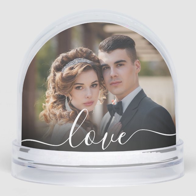 Custom Love Simple Modern Script 2 Photo Snow Glob Globe (Front)