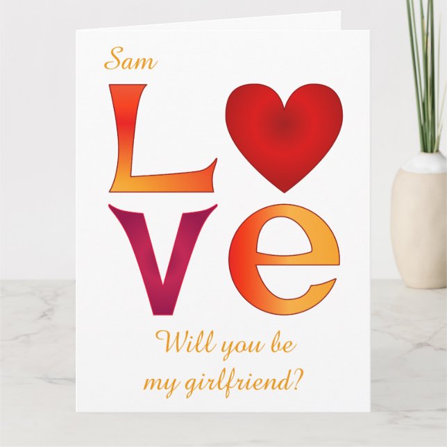 Custom LOVE Square Girlfriend Proposal on white Card (Front)