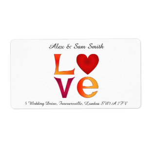 Custom LOVE Square Lettering Red & Yellow Address Label