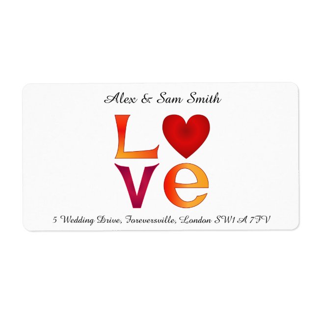 Custom LOVE Square Lettering Red & Yellow Address Label (Front)