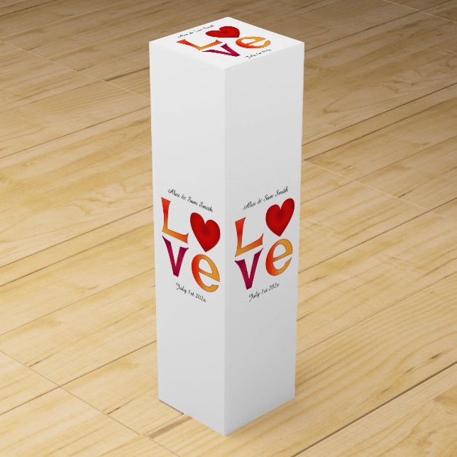 Custom LOVE Square Wedding Date Celebration Date Wine Box (Front)