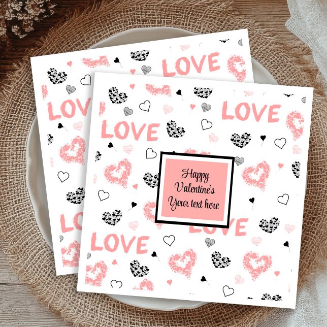 Custom Love Text Hearts Hand Drawn Valentine Napki Napkins (Custom Love Text Hearts Hand Drawn Valentine Napkins

)