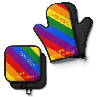 Custom 'Love Wins.' LGBT Rainbow Flag Pride Month Oven Mitt & Pot Holder Set