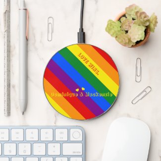 Custom 'Love Wins.' LGBT Rainbow Flag Pride Month Wireless Charger