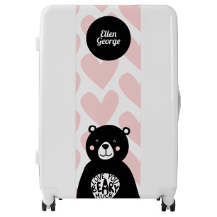 Custom  Love you Beary Much Black Bear Pink Heart Luggage