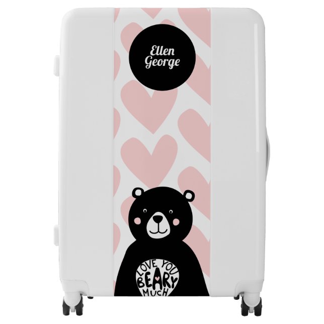 Custom  Love you Beary Much Black Bear Pink Heart Luggage (Front)