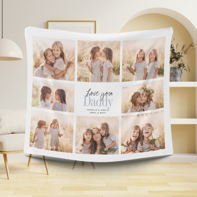 Custom Love You Daddy Fathers Day Photo Collage Fleece Blanket (Creator Uploaded)
