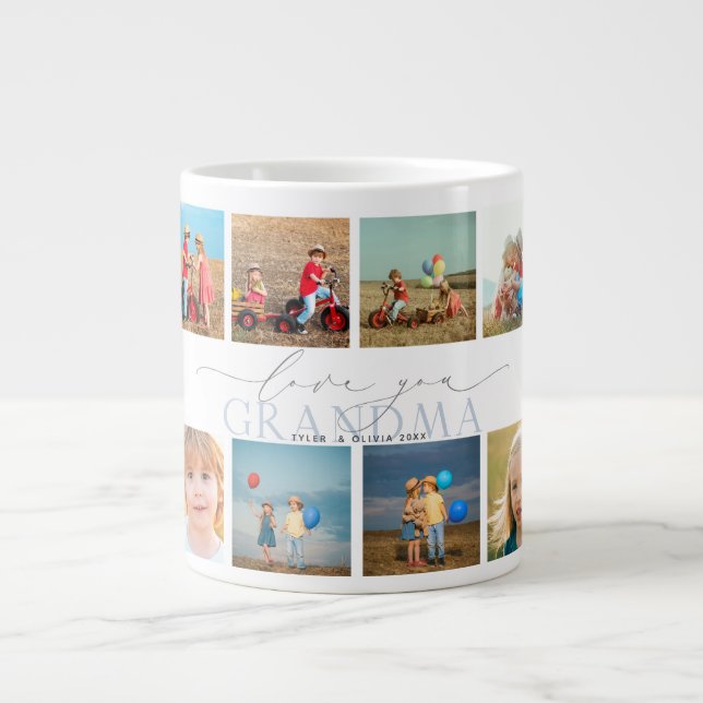 Custom Love You Grandma 10 Photo Collage Giant Coffee Mug (Front)