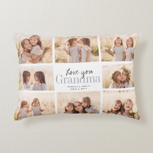 Custom Love You Grandma Grandkids Photo Collage Accent Pillow