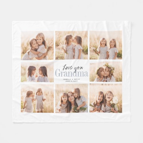 Custom Love You Grandma Grandkids Photo Collage Fleece Blanket