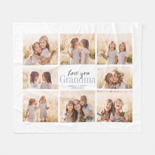 Custom Love You Grandma Grandkids Photo Collage Fleece Blanket (Front (Horizontal))