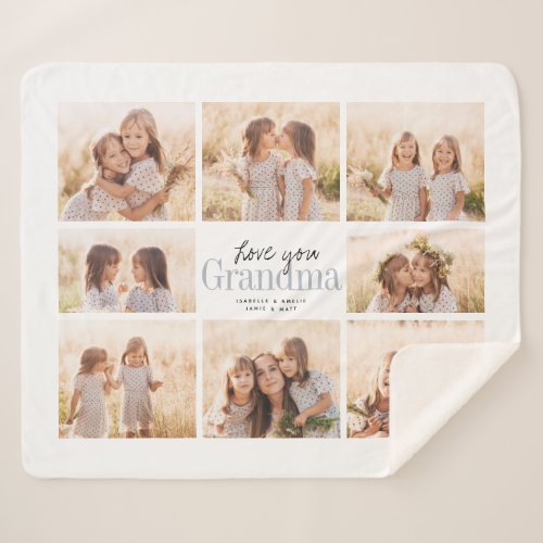 Custom Love You Grandma Grandkids Photo Collage Sherpa Blanket