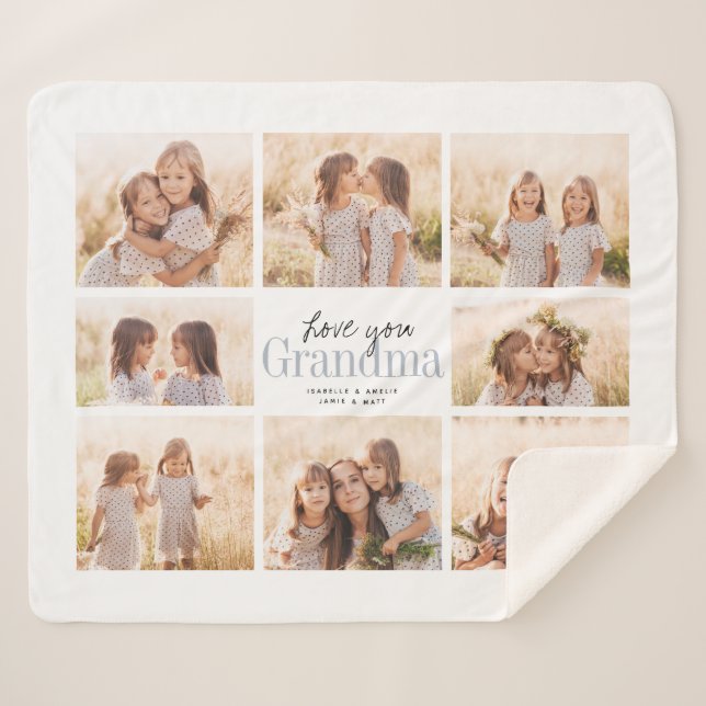 Custom Love You Grandma Grandkids Photo Collage Sherpa Blanket (Front (Horizontal))
