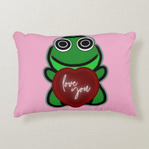 Custom Love You Kawaii Frog Heart Gift Accent Pillow