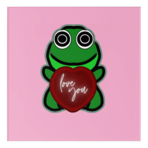 Custom Love You Kawaii Frog Heart Gift Acrylic Print