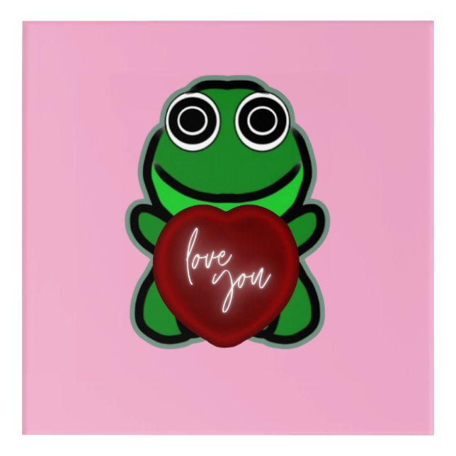 Custom Love You Kawaii Frog Heart Gift Acrylic Print (Front)