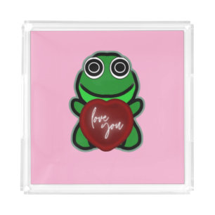 Custom Love You Kawaii Frog Heart Gift Acrylic Tray