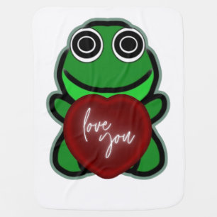 Custom Love You Kawaii Frog Heart Gift Baby Blanket