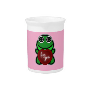 Custom Love You Kawaii Frog Heart Gift Beverage Pitcher