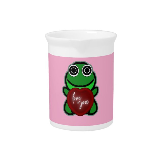 Custom Love You Kawaii Frog Heart Gift Beverage Pitcher (Front)