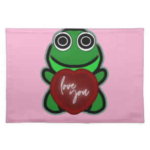 Custom Love You Kawaii Frog Heart Gift Cloth Placemat