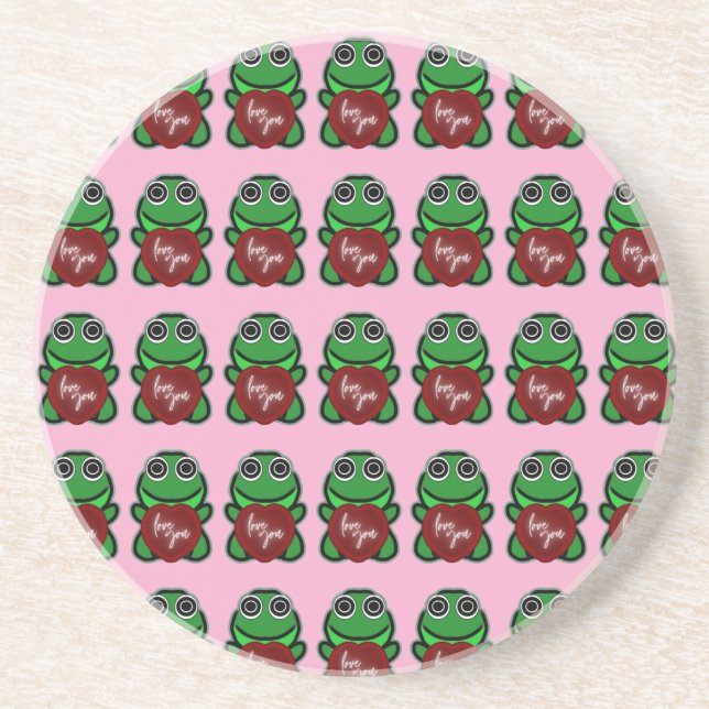 Custom Love You Kawaii Frog Heart Gift Coaster (Front)