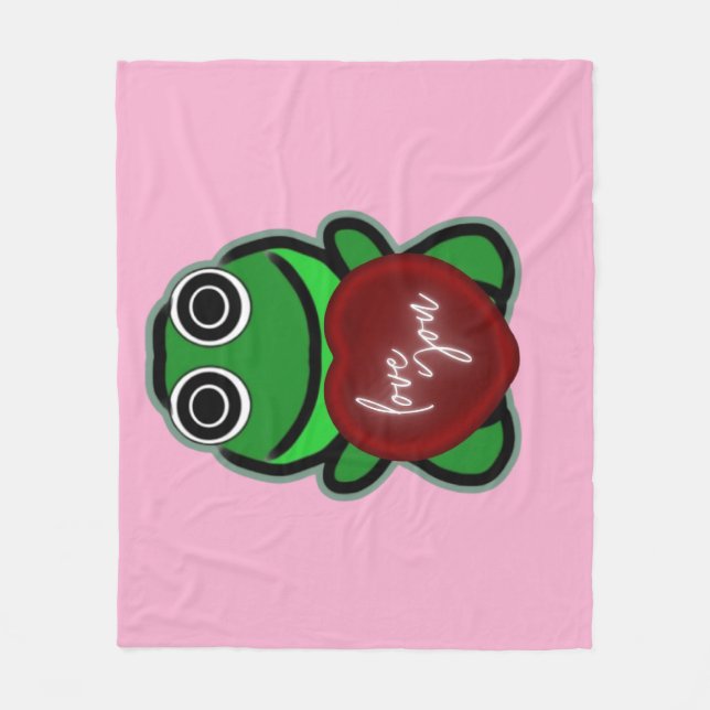 Custom Love You Kawaii Frog Heart Gift Fleece Blanket (Front)