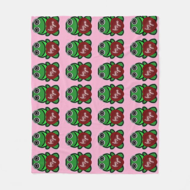 Custom Love You Kawaii Frog Heart Gift Fleece Blanket (Front)