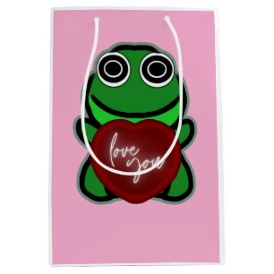 Custom Love You Kawaii Frog Heart Gift Medium Gift Bag