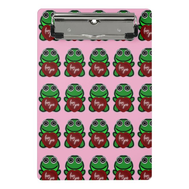 Custom Love You Kawaii Frog Heart Gift Mini Clipboard (Front)