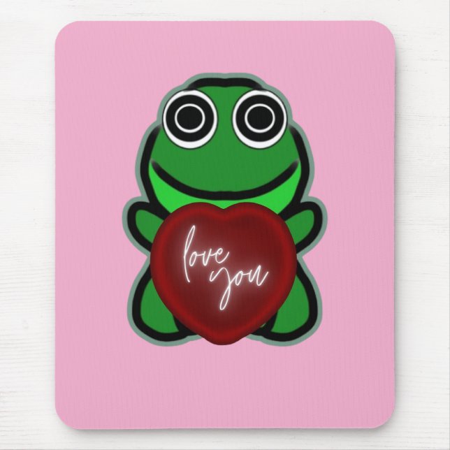 Custom Love You Kawaii Frog Heart Gift Mouse Pad (Front)