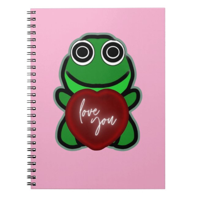 Custom Love You Kawaii Frog Heart Gift Notebook (Front)