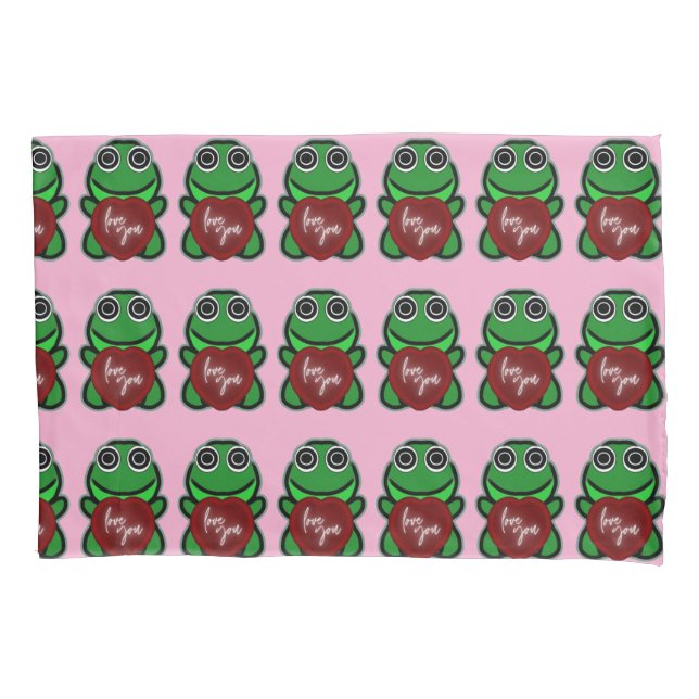 Custom Love You Kawaii Frog Heart Gift Pillow Case (Front)