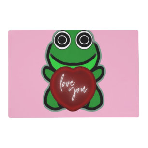 Custom Love You Kawaii Frog Heart Gift Placemat